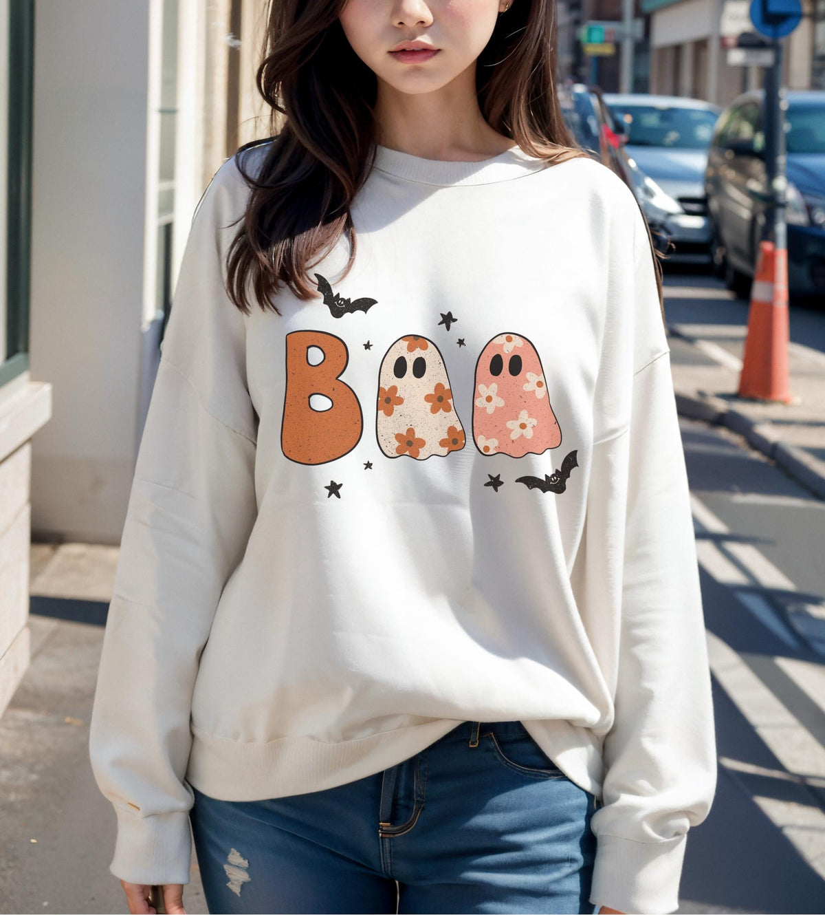 Cute Halloween Ghost Shirt, Boo Ghost Graphic Tee, Spooky Pumpkin Season Top, Floral Ghost Halloween Shirt for Women and Teens, Gift