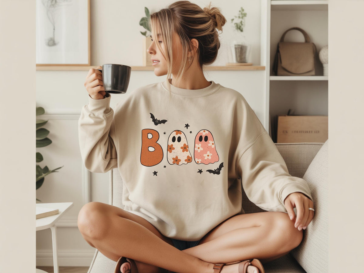 Cute Halloween Ghost Shirt, Boo Ghost Graphic Tee, Spooky Pumpkin Season Top, Floral Ghost Halloween Shirt for Women and Teens, Gift
