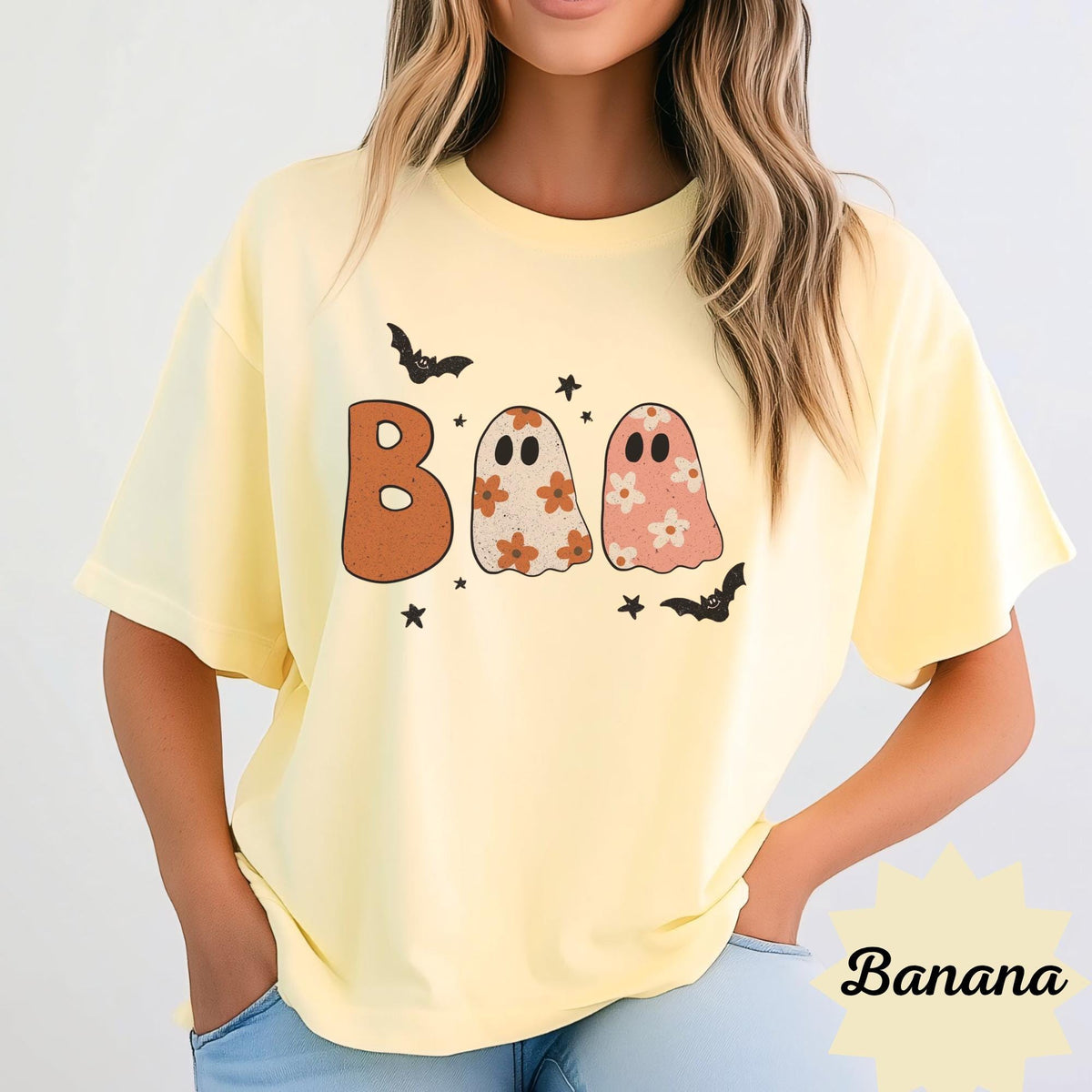 Cute Halloween Ghost Shirt, Boo Ghost Graphic Tee, Spooky Pumpkin Season Top, Floral Ghost Halloween Shirt for Women and Teens, Gift
