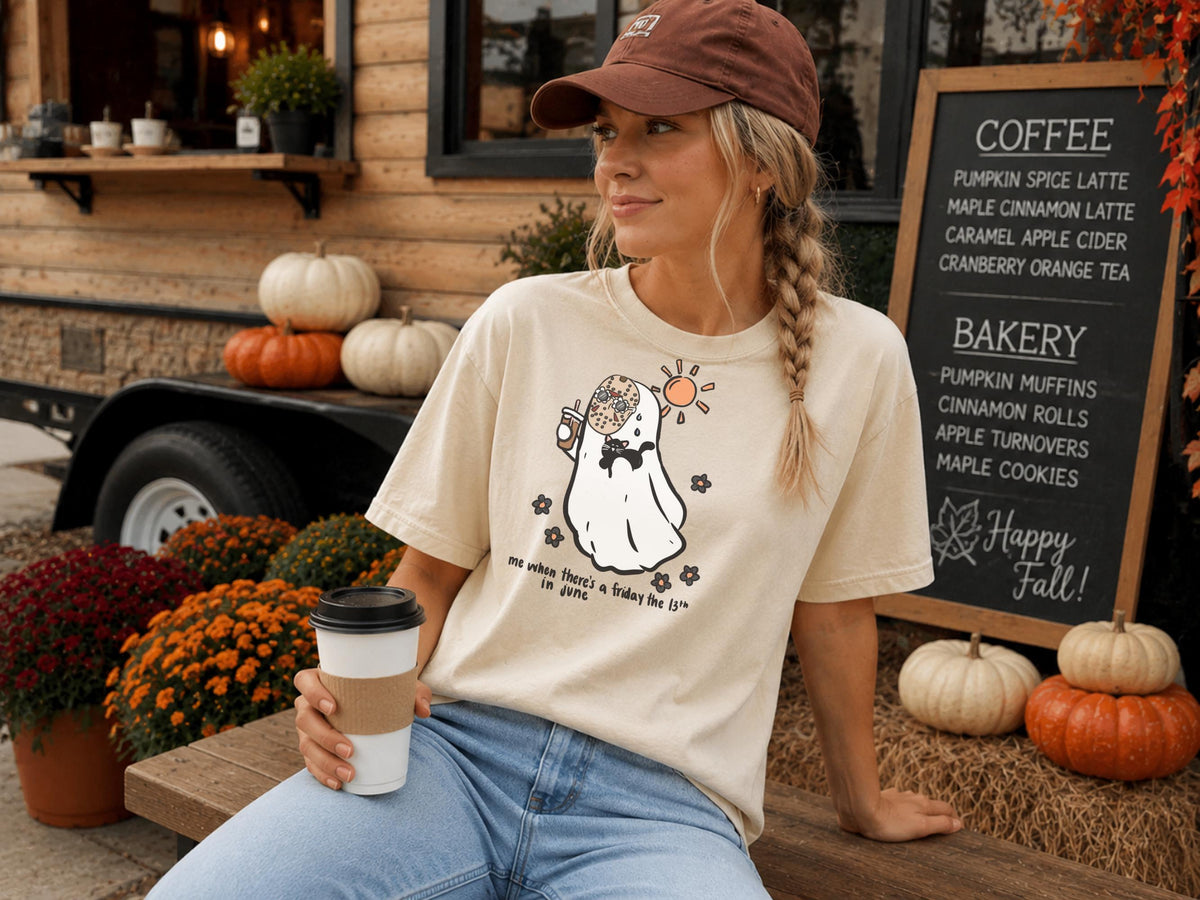 Friday the 13th June Sweatshirt, Cute Ghost Cat Crewneck, Spooky Summer Shirt, Funny Superstition Gift, Unisex Cozy Pullover Gift Idea