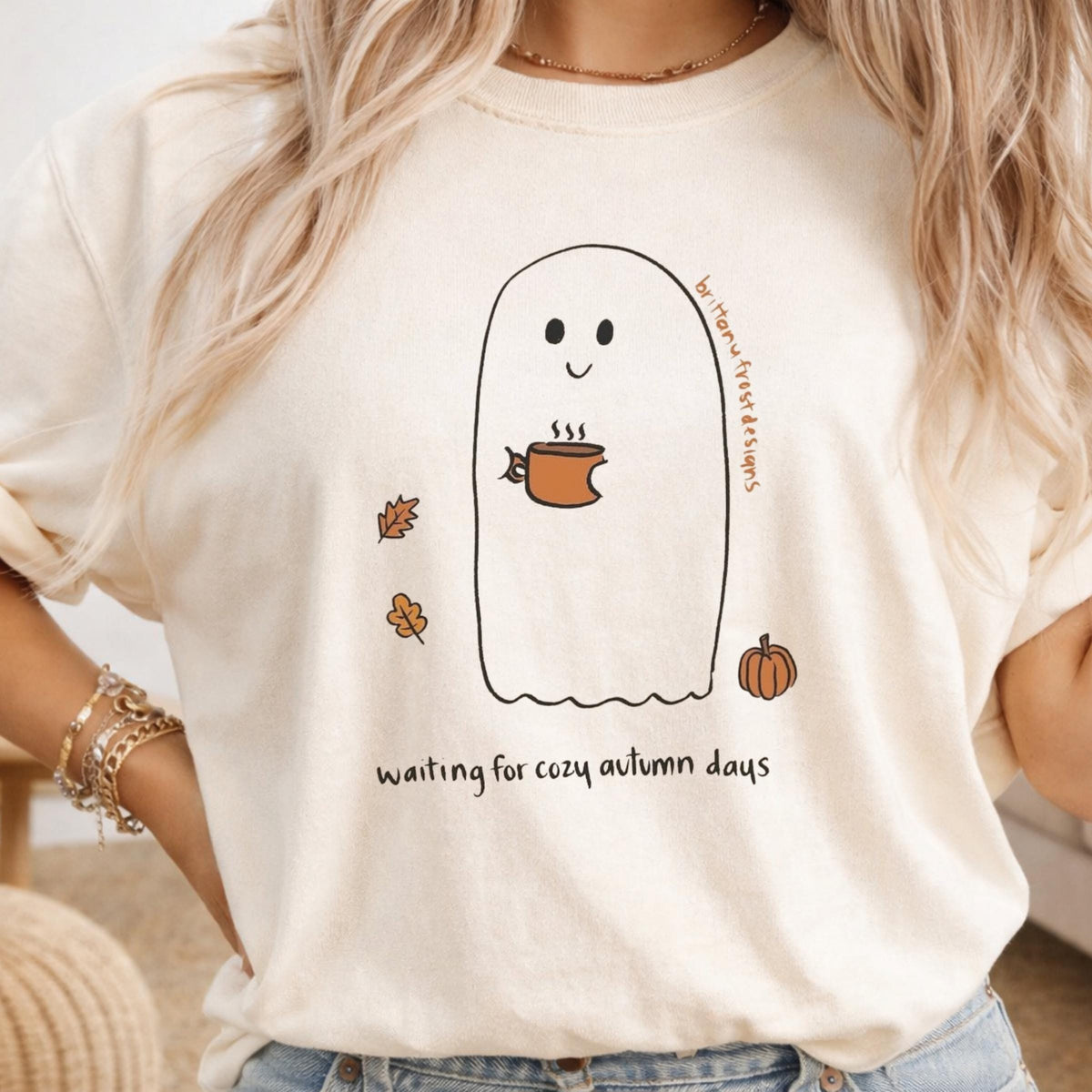 Cozy Autumn Ghost Sweatshirt, Cute Fall Crewneck, Pumpkin Coffee Lover Pullover, Waiting for Cozy Autumn Days, Seasonal Gift for Her