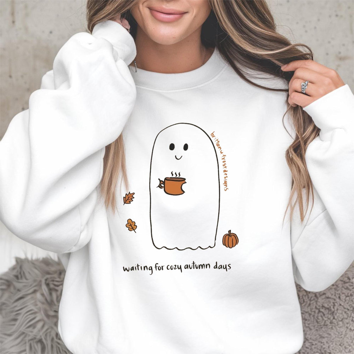 Cozy Autumn Ghost Sweatshirt, Cute Fall Crewneck, Pumpkin Coffee Lover Pullover, Waiting for Cozy Autumn Days, Seasonal Gift for Her