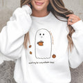 Cozy Autumn Ghost Sweatshirt, Cute Fall Crewneck, Pumpkin Coffee Lover Pullover, Waiting for Cozy Autumn Days, Seasonal Gift for Her