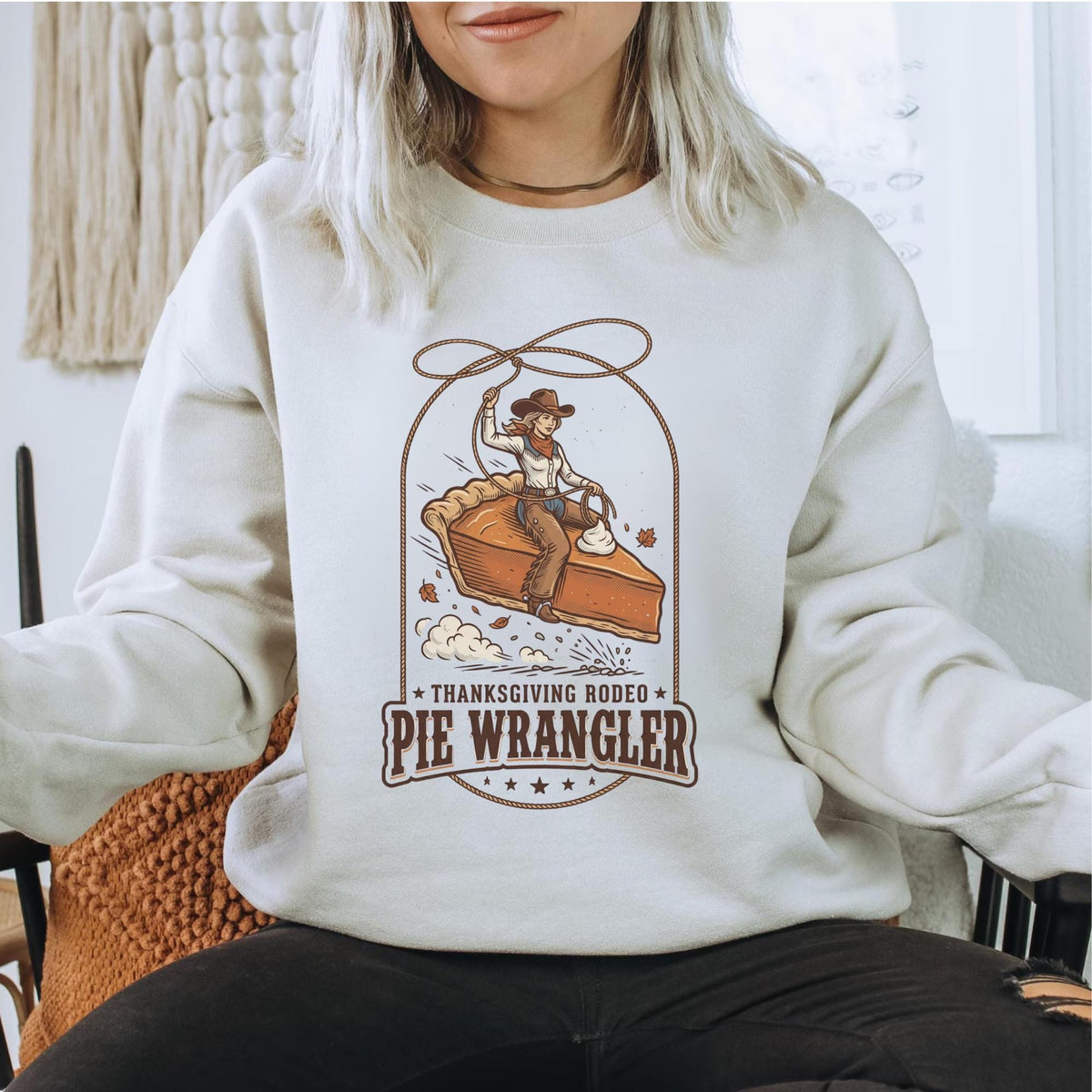 Thanksgiving Rodeo Pie Wrangler Sweatshirt, Western Cowgirl Thanksgiving Crewneck, Fall Rodeo Sweatshirt, Country Holiday Pullover