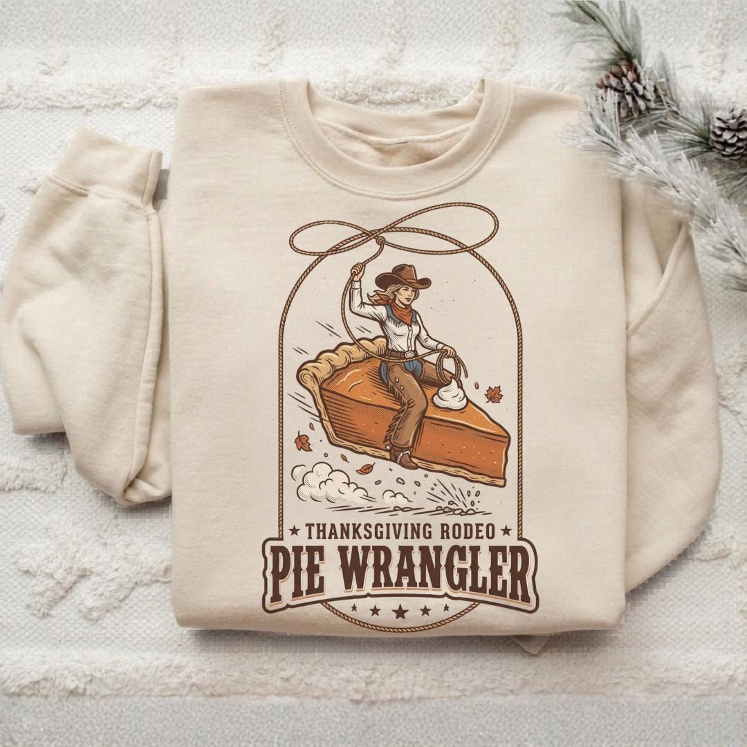 Thanksgiving Rodeo Pie Wrangler Sweatshirt, Western Cowgirl Thanksgiving Crewneck, Fall Rodeo Sweatshirt, Country Holiday Pullover