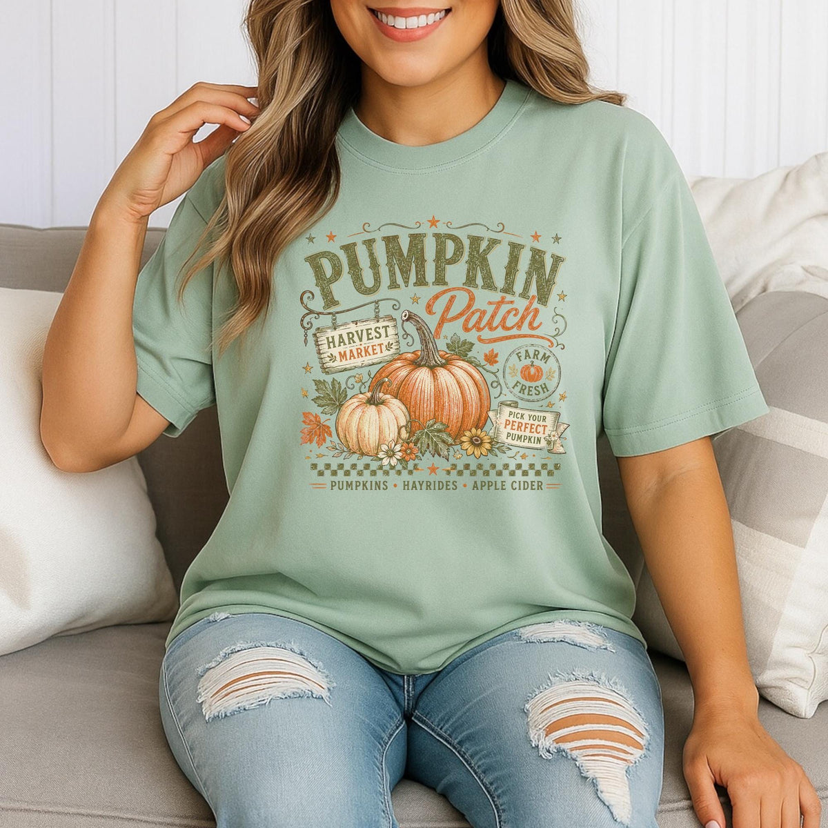 Pumpkin Patch Sweatshirt, Fall Farm Shirt, Harvest Market Crewneck, Hayride and Apple Cider Autumn Clothing, Cozy Seasonal Gift Idea