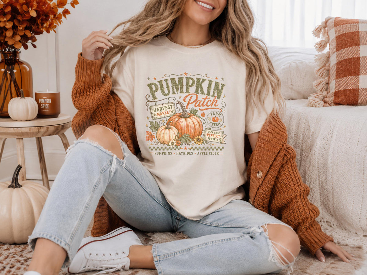 Pumpkin Patch Sweatshirt, Fall Farm Shirt, Harvest Market Crewneck, Hayride and Apple Cider Autumn Clothing, Cozy Seasonal Gift Idea