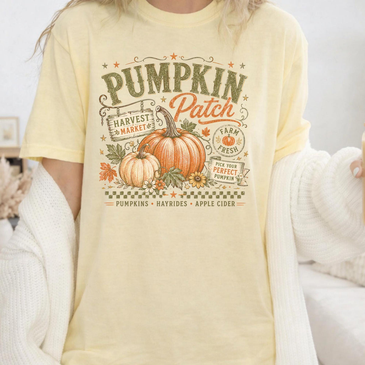 Pumpkin Patch Sweatshirt, Fall Farm Shirt, Harvest Market Crewneck, Hayride and Apple Cider Autumn Clothing, Cozy Seasonal Gift Idea