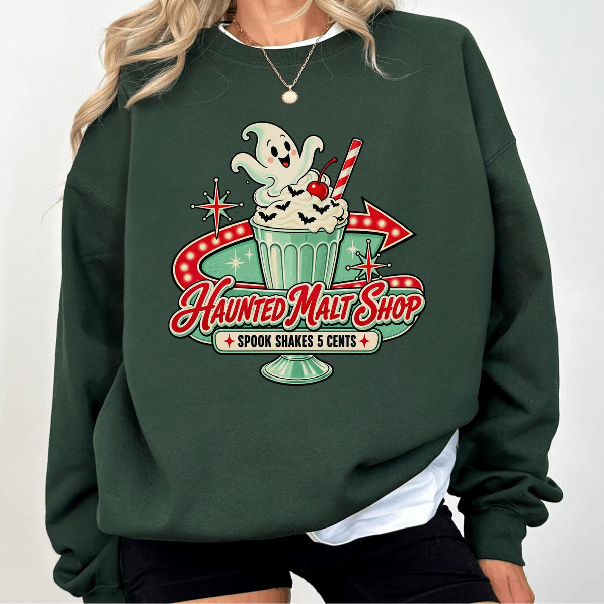 Haunted Malt Shop Shirt, Retro Ghost Spook Shake Tee, Vintage Halloween Soda Shop Graphic, Cute Spooky Dessert Lover Gift Shirt Outfit