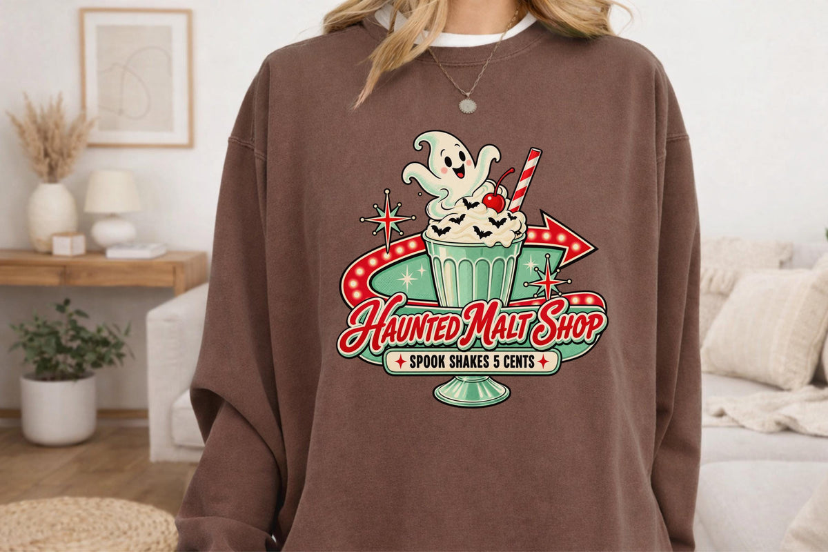 Haunted Malt Shop Shirt, Retro Ghost Spook Shake Tee, Vintage Halloween Soda Shop Graphic, Cute Spooky Dessert Lover Gift Shirt Outfit