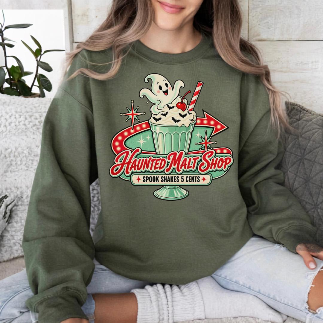 Haunted Malt Shop Shirt, Retro Ghost Spook Shake Tee, Vintage Halloween Soda Shop Graphic, Cute Spooky Dessert Lover Gift Shirt Outfit