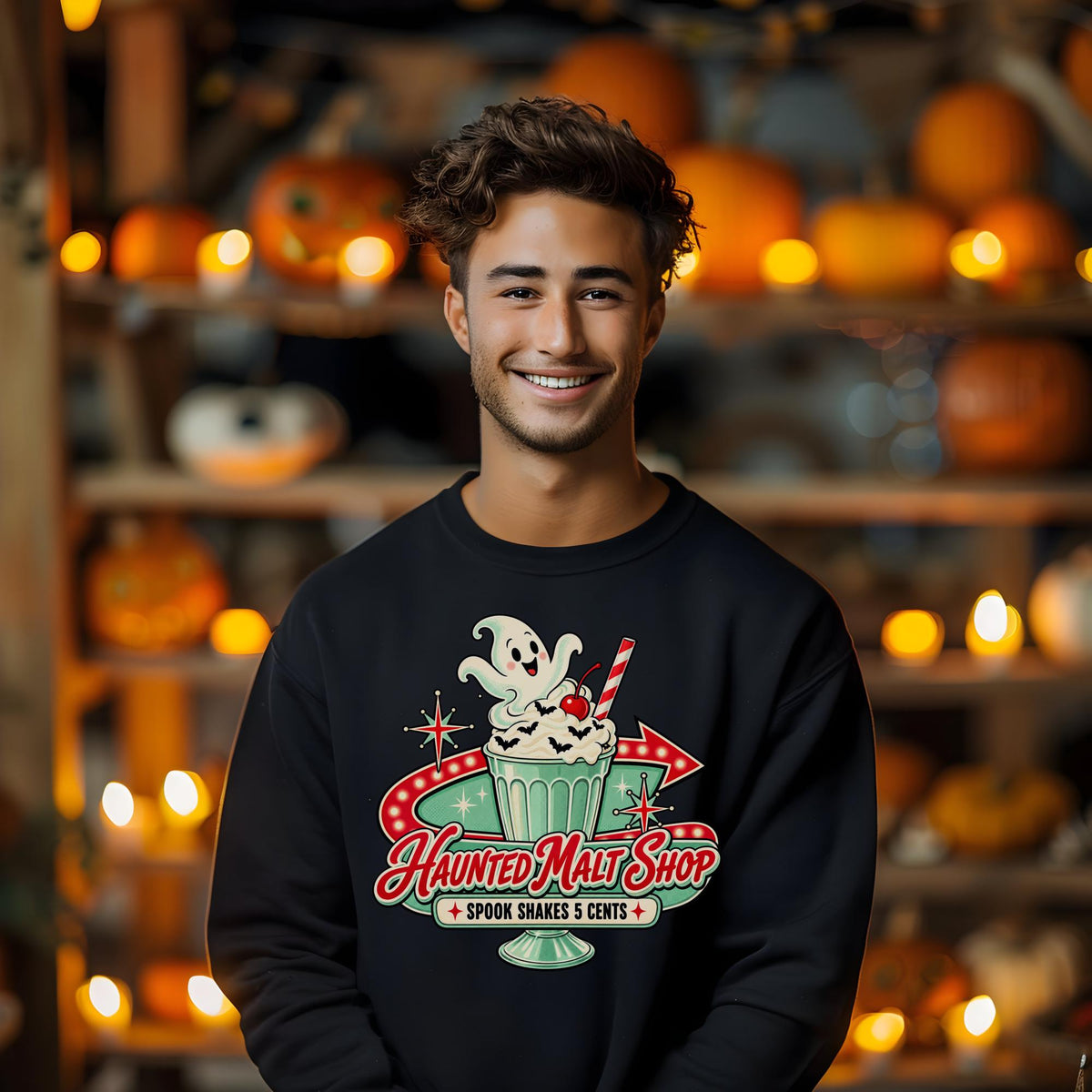 Haunted Malt Shop Shirt, Retro Ghost Spook Shake Tee, Vintage Halloween Soda Shop Graphic, Cute Spooky Dessert Lover Gift Shirt Outfit