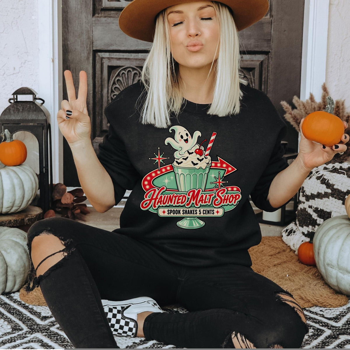 Haunted Malt Shop Shirt, Retro Ghost Spook Shake Tee, Vintage Halloween Soda Shop Graphic, Cute Spooky Dessert Lover Gift Shirt Outfit