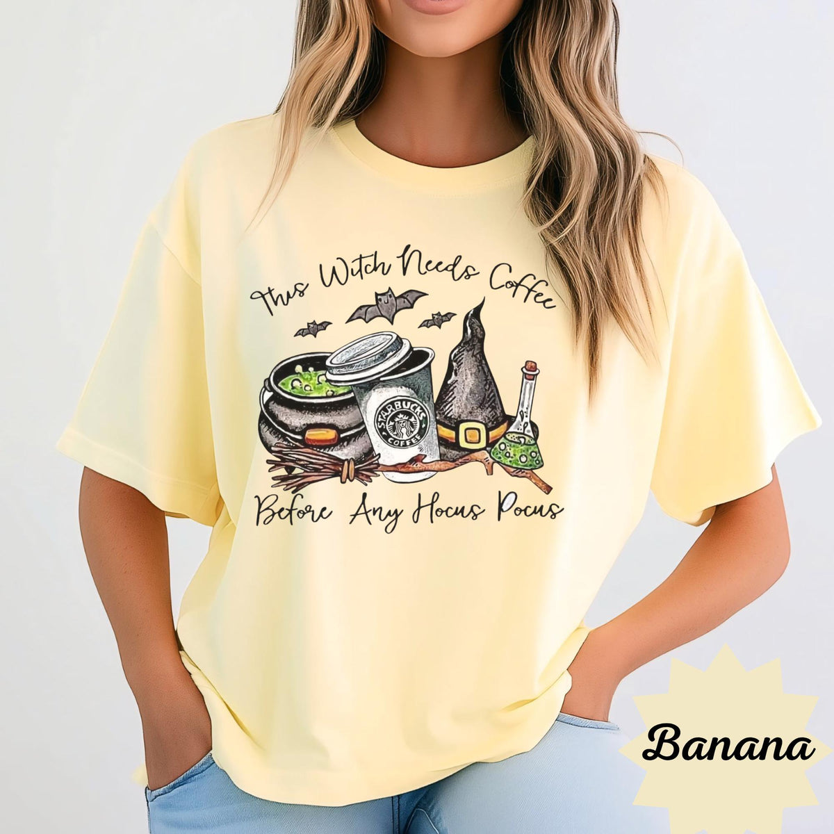 Witch With Needs Coffee Sweatshirt, Halloween Coffee Lover Crewneck, Hocus Pocus Witch Shirt, Spooky Bat Coffee Graphic Pullover Gift