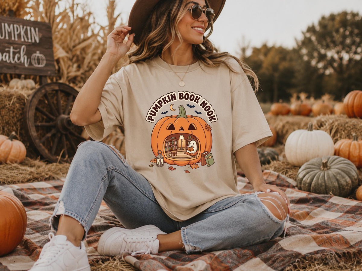 Pumpkin Book Nook Sweatshirt, Cozy Halloween Reader Crewneck, Ghost Reading Pumpkin, Book Lover Fall Pullover, Autumn Library Gift
