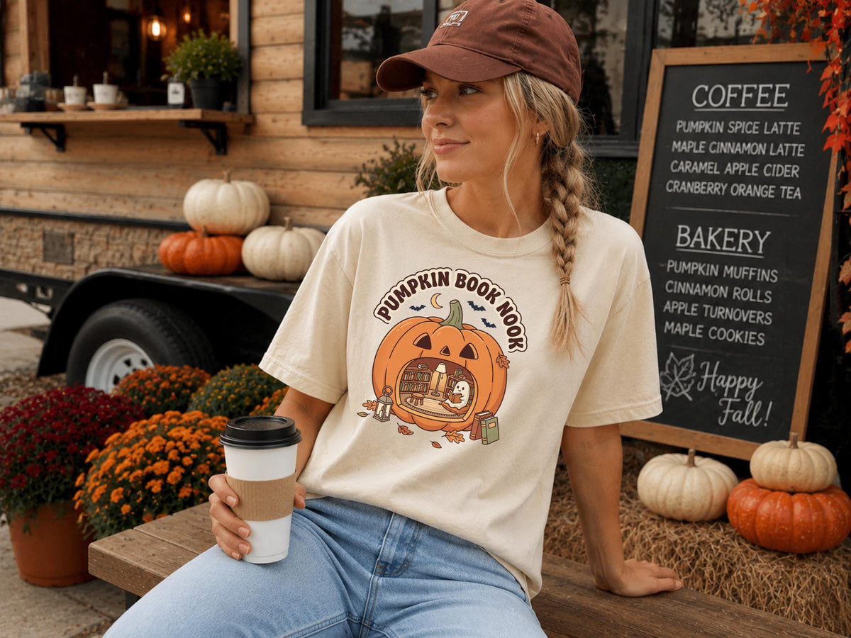 Pumpkin Book Nook Sweatshirt, Cozy Halloween Reader Crewneck, Ghost Reading Pumpkin, Book Lover Fall Pullover, Autumn Library Gift