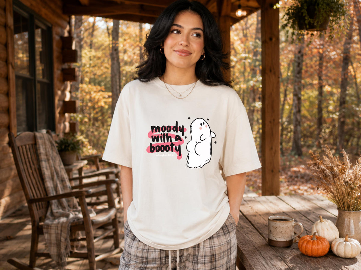 Moody With a Booty Sweatshirt, Cute Ghost Crewneck, Funny Moody Gift, Cozy Spooky Season Pullover, Kawaii Graphic Sweater for Her and Him