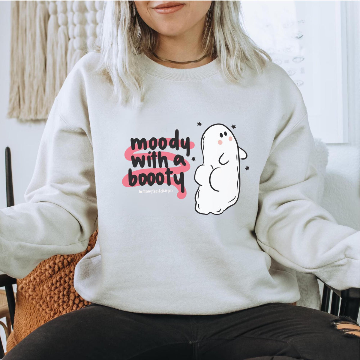 Moody With a Booty Sweatshirt, Cute Ghost Crewneck, Funny Moody Gift, Cozy Spooky Season Pullover, Kawaii Graphic Sweater for Her and Him