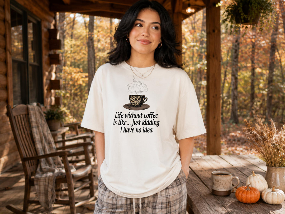 Coffee Lover Sweatshirt, Funny Coffee Quote Crewneck, Leopard Coffee Cup Top, Caffeine Humor Gift for Coffee Addict, Cozy Unisex Pullover