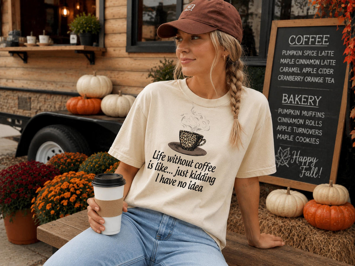 Coffee Lover Sweatshirt, Funny Coffee Quote Crewneck, Leopard Coffee Cup Top, Caffeine Humor Gift for Coffee Addict, Cozy Unisex Pullover
