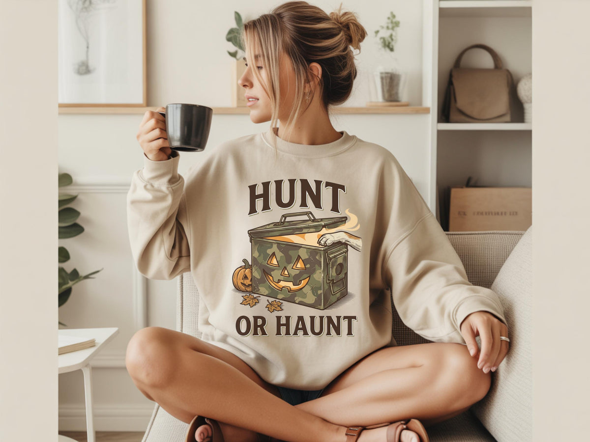 Hunt or Haunt Halloween Shirt, Camouflage Pumpkin Tee, Funny Hunting Graphic, Spooky Fall Shirt for Outdoor Fans and Pumpkin Lovers