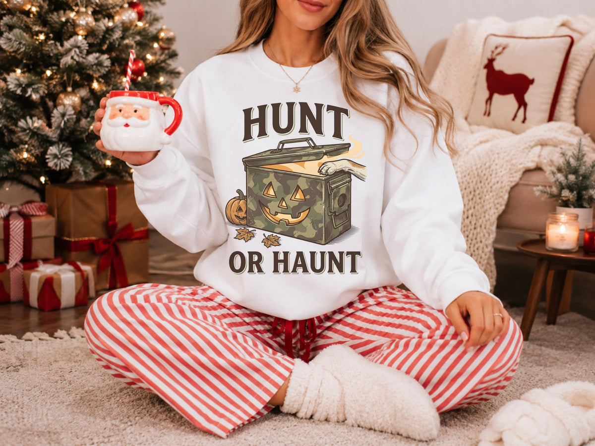 Hunt or Haunt Halloween Shirt, Camouflage Pumpkin Tee, Funny Hunting Graphic, Spooky Fall Shirt for Outdoor Fans and Pumpkin Lovers