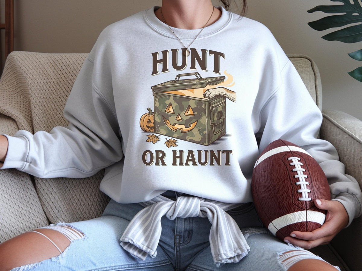 Hunt or Haunt Halloween Shirt, Camouflage Pumpkin Tee, Funny Hunting Graphic, Spooky Fall Shirt for Outdoor Fans and Pumpkin Lovers