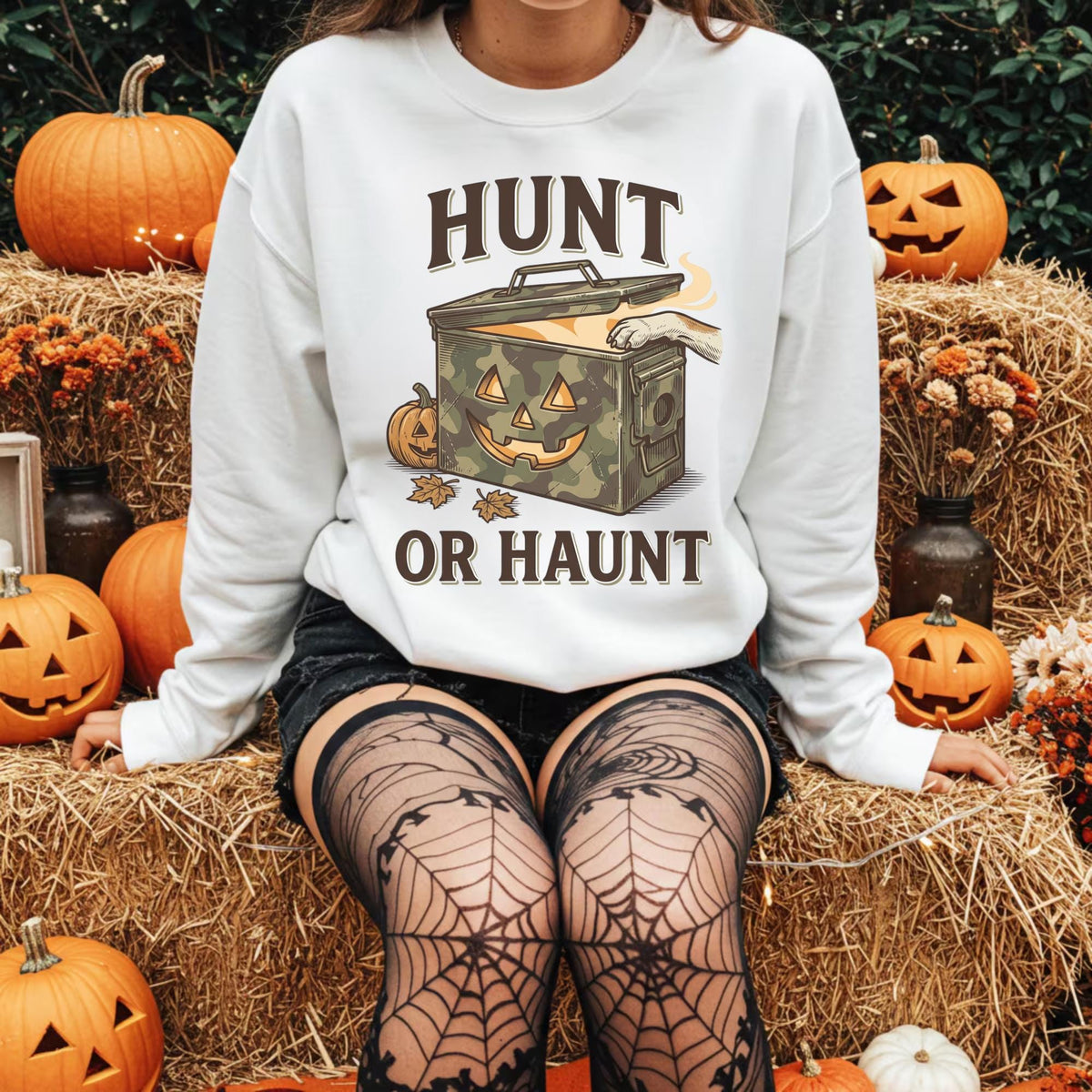 Hunt or Haunt Halloween Shirt, Camouflage Pumpkin Tee, Funny Hunting Graphic, Spooky Fall Shirt for Outdoor Fans and Pumpkin Lovers