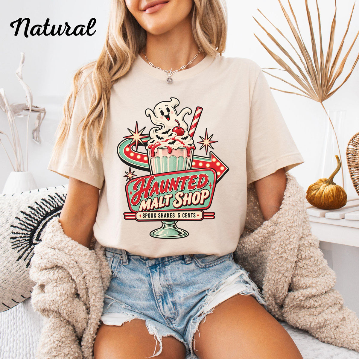 Haunted Malt Shop Mug, Shirt, Spooky Halloween T-Shirt, Ghost Spook Shakes Graphic Tee, Retro Diner Design, Vintage-Inspired Unisex Top