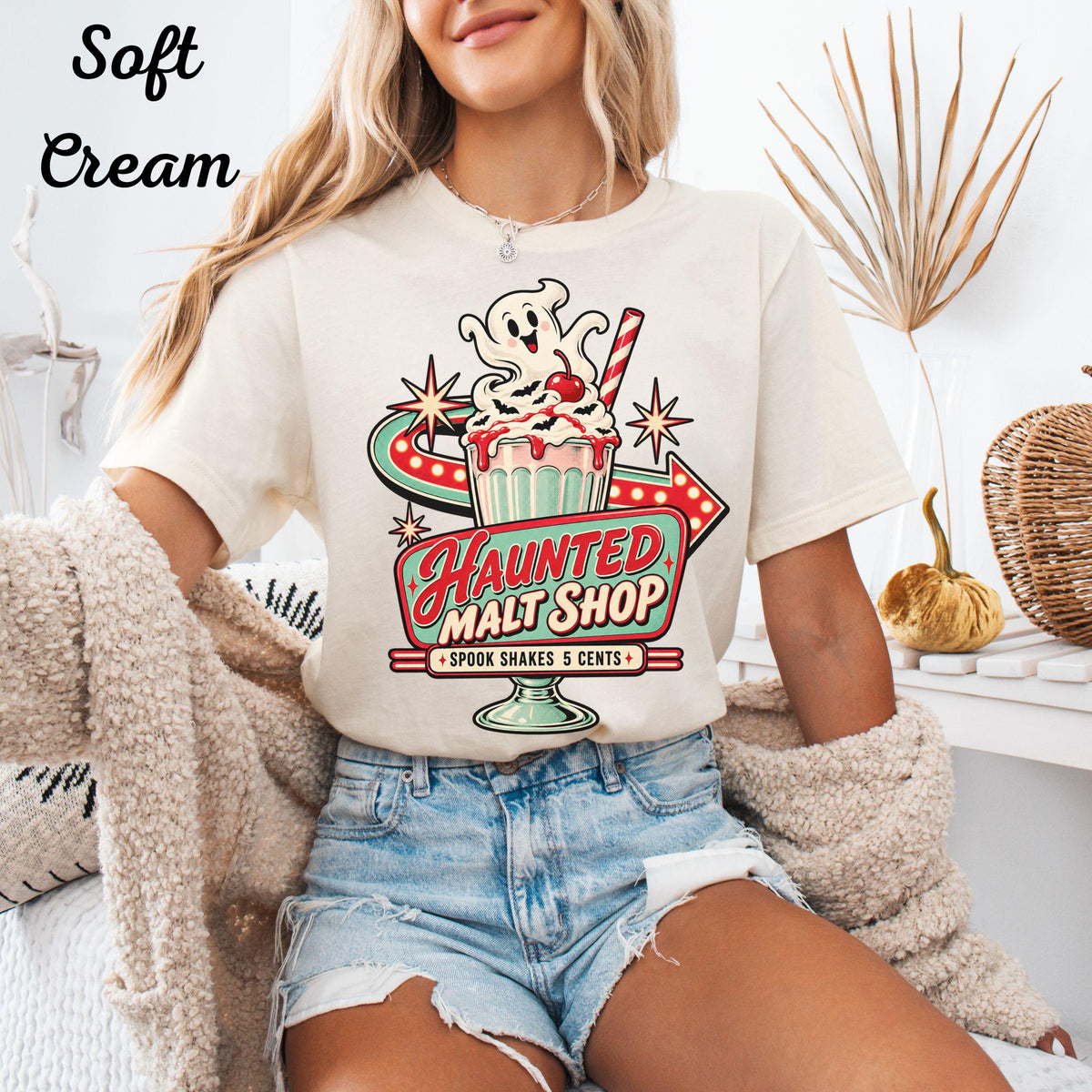 Haunted Malt Shop Mug, Shirt, Spooky Halloween T-Shirt, Ghost Spook Shakes Graphic Tee, Retro Diner Design, Vintage-Inspired Unisex Top