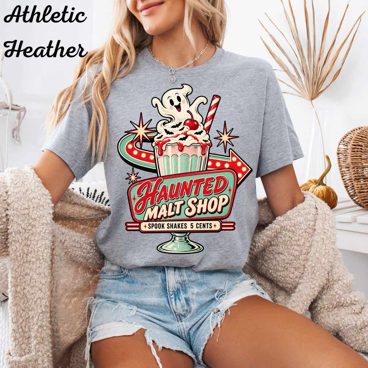 Haunted Malt Shop Mug, Shirt, Spooky Halloween T-Shirt, Ghost Spook Shakes Graphic Tee, Retro Diner Design, Vintage-Inspired Unisex Top