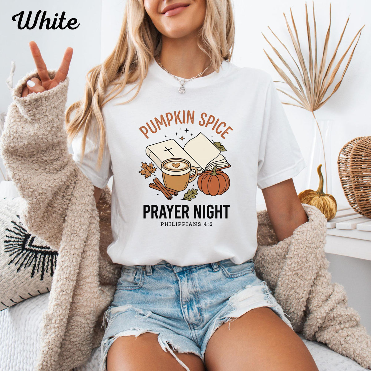 Pumpkin Spice Prayer Sweatshirt, Christian Fall Crewneck, Philippians 4:6 Coffee Pumpkin Faith Gift, Cozy Autumn Bible Study