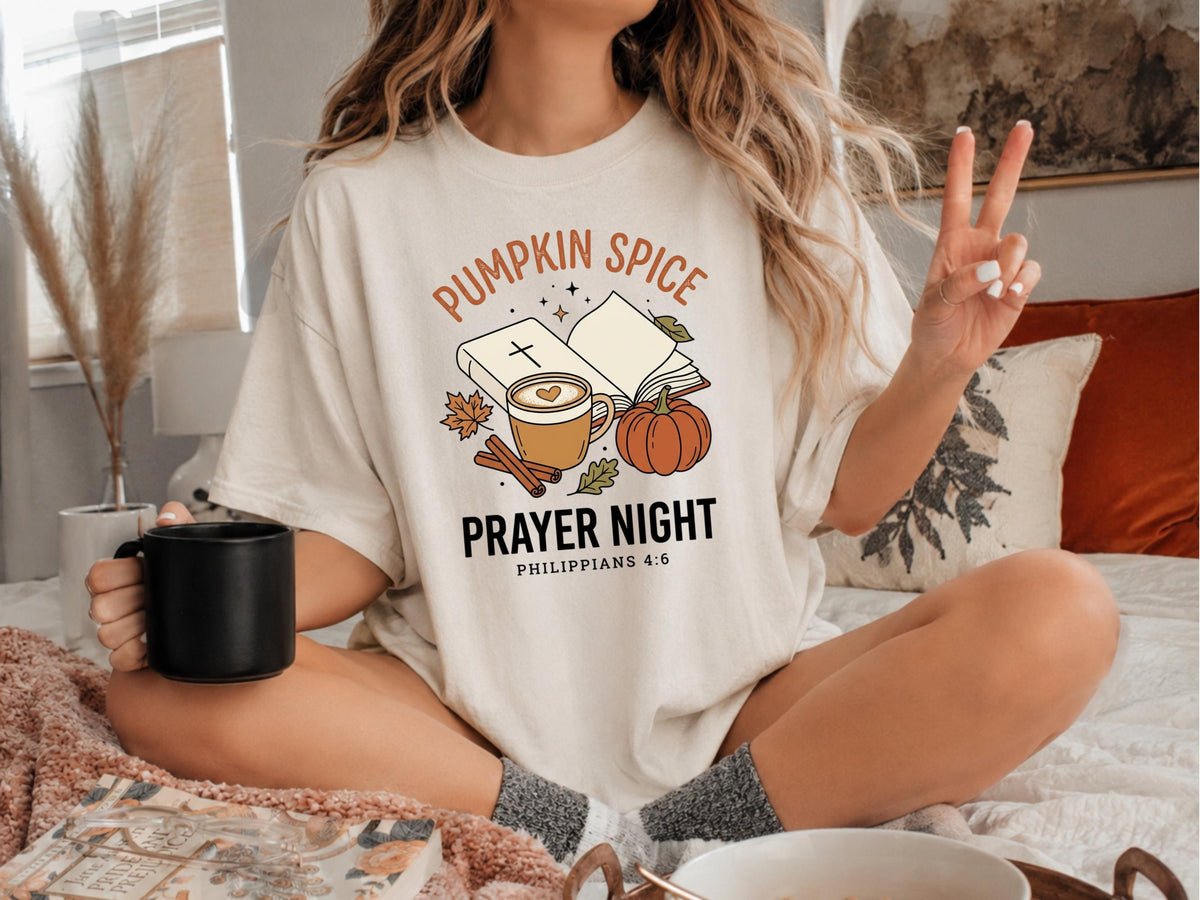 Pumpkin Spice Prayer Sweatshirt, Christian Fall Crewneck, Philippians 4:6 Coffee Pumpkin Faith Gift, Cozy Autumn Bible Study