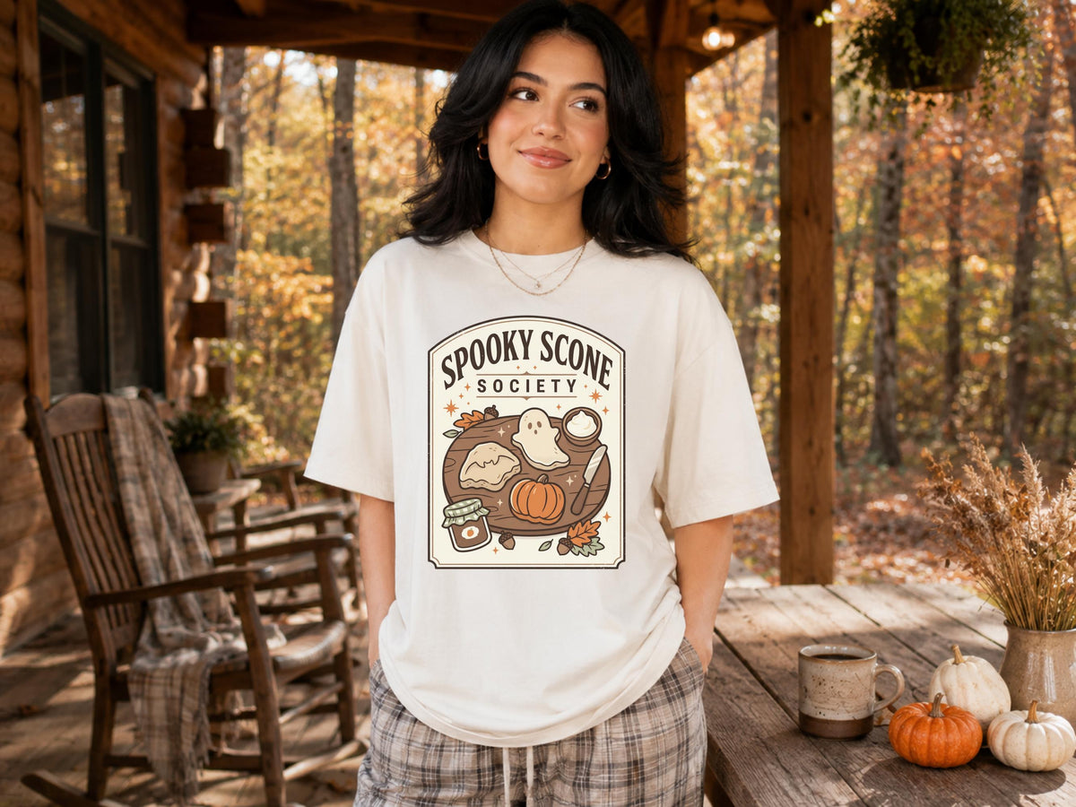 Spooky Scone Society Sweatshirt, Fall Baking Shirt, Halloween Coffee Lover Crewneck, Pumpkin Pie Ghost Autumn Graphic Pullover Gift