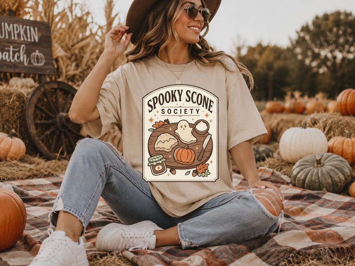 Spooky Scone Society Sweatshirt, Fall Baking Shirt, Halloween Coffee Lover Crewneck, Pumpkin Pie Ghost Autumn Graphic Pullover Gift