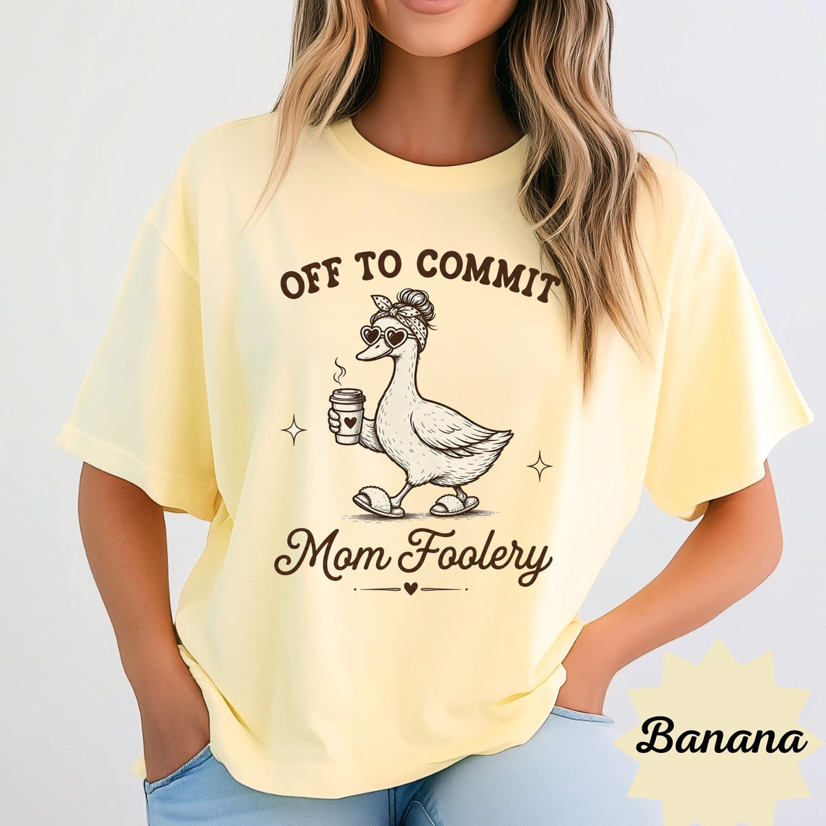 Off to Commit Mom Foolery Sweatshirt, Funny Mom Duck Crewneck, Coffee Lover Gift, Cute Cozy Mother’s Day Pullover, Mom Humor Top Gift