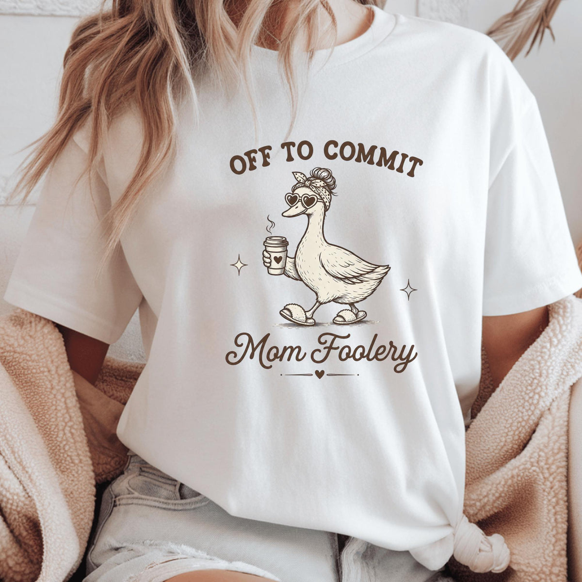 Off to Commit Mom Foolery Sweatshirt, Funny Mom Duck Crewneck, Coffee Lover Gift, Cute Cozy Mother’s Day Pullover, Mom Humor Top Gift