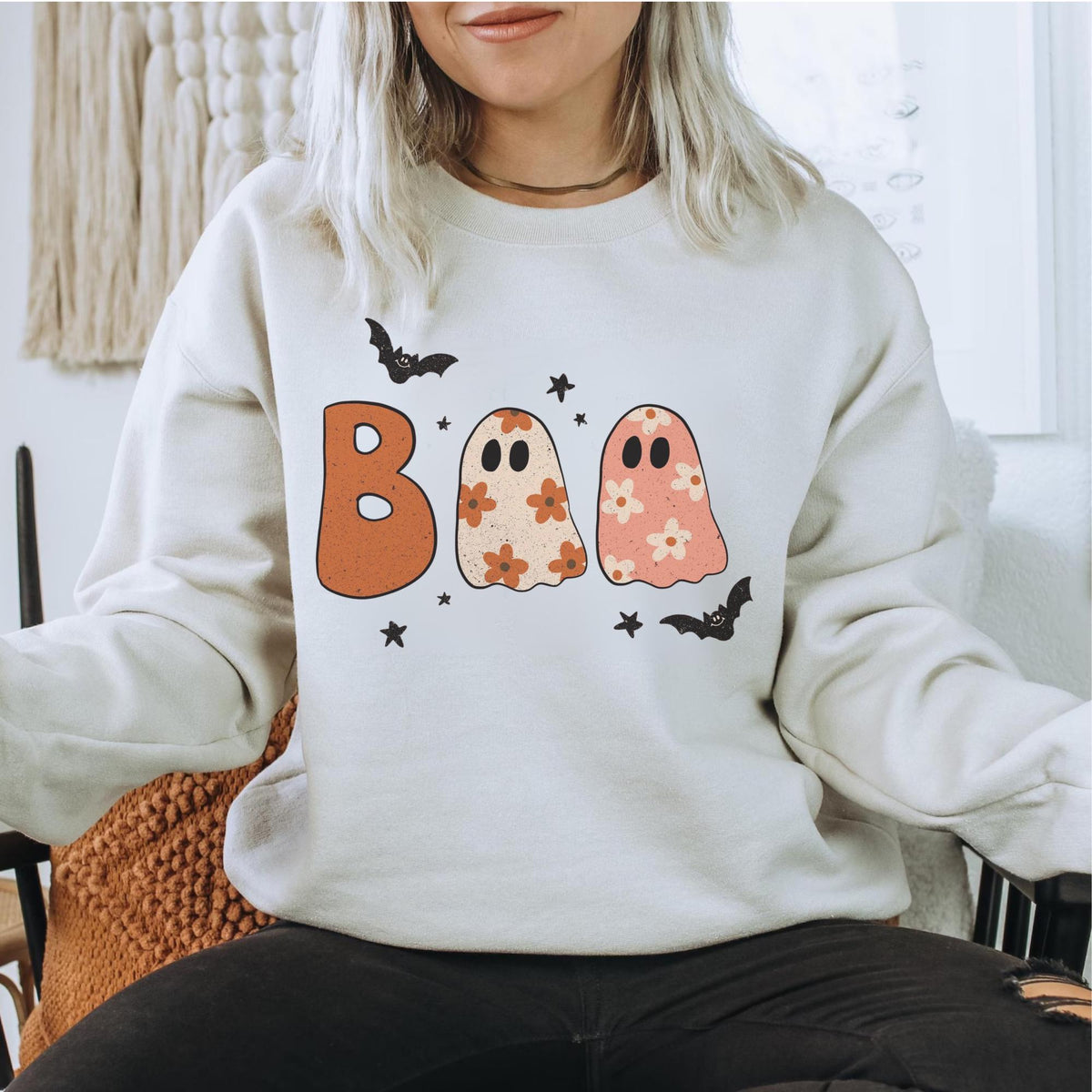 Cute Halloween Ghost Shirt, Boo Ghost Graphic Tee, Spooky Pumpkin Season Top, Floral Ghost Halloween Shirt for Women and Teens, Gift