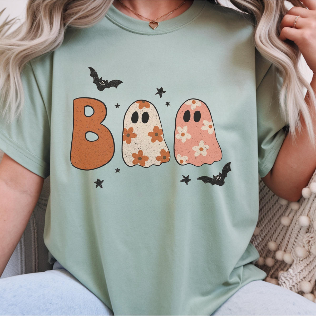 Cute Halloween Ghost Shirt, Boo Ghost Graphic Tee, Spooky Pumpkin Season Top, Floral Ghost Halloween Shirt for Women and Teens, Gift