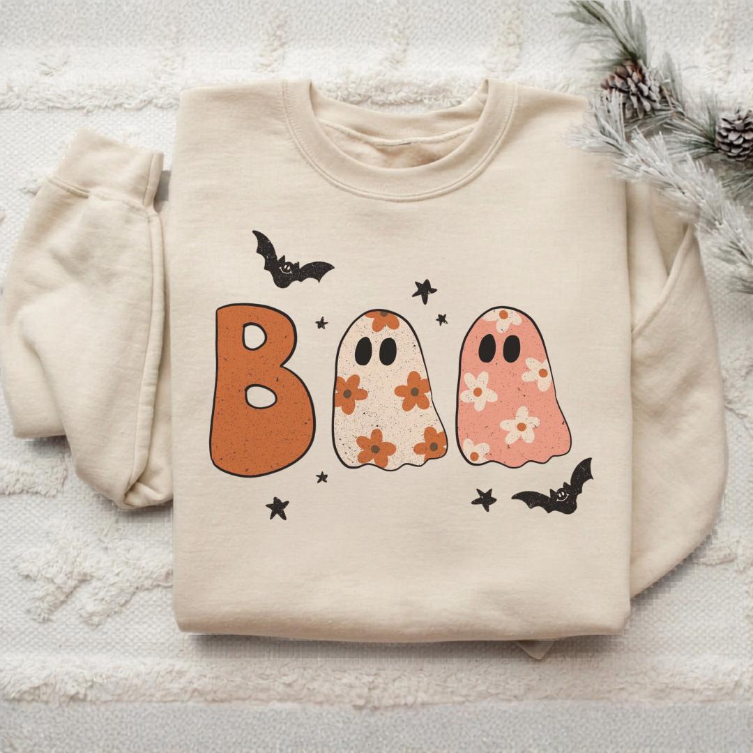 Cute Halloween Ghost Shirt, Boo Ghost Graphic Tee, Spooky Pumpkin Season Top, Floral Ghost Halloween Shirt for Women and Teens, Gift
