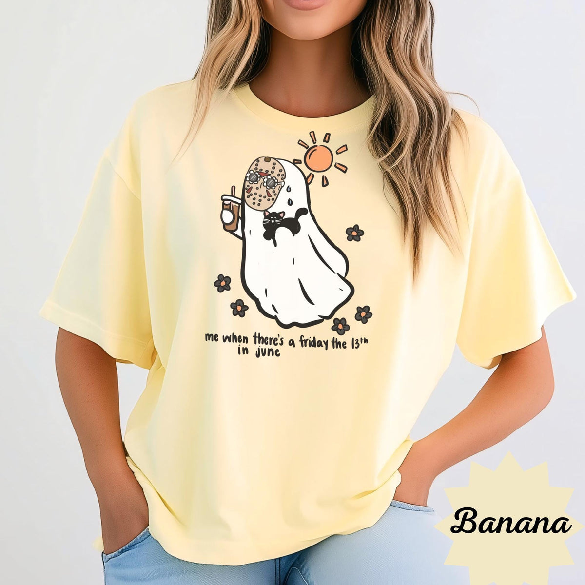 Friday the 13th June Sweatshirt, Cute Ghost Cat Crewneck, Spooky Summer Shirt, Funny Superstition Gift, Unisex Cozy Pullover Gift Idea