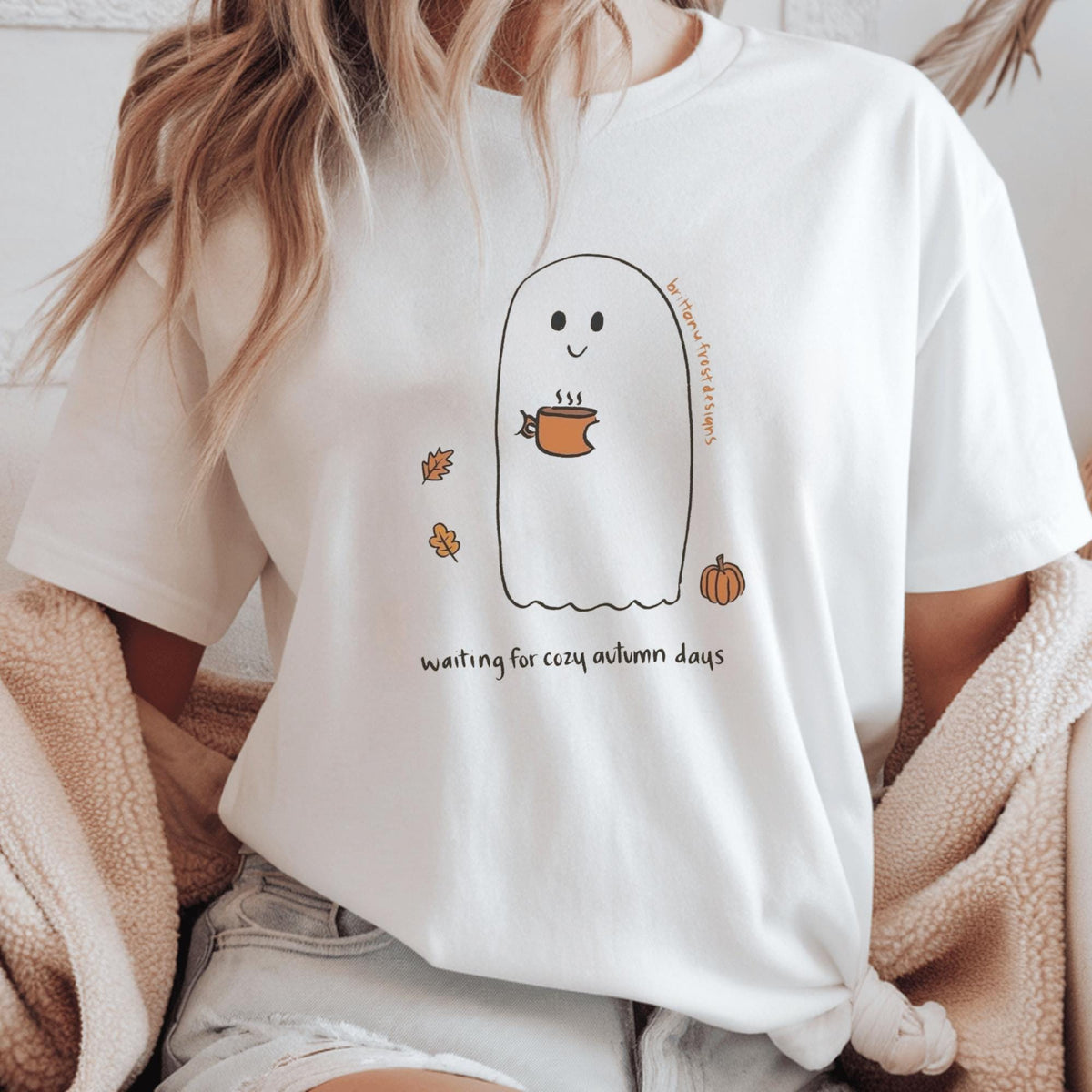 Cozy Autumn Ghost Sweatshirt, Cute Fall Crewneck, Pumpkin Coffee Lover Pullover, Waiting for Cozy Autumn Days, Seasonal Gift for Her