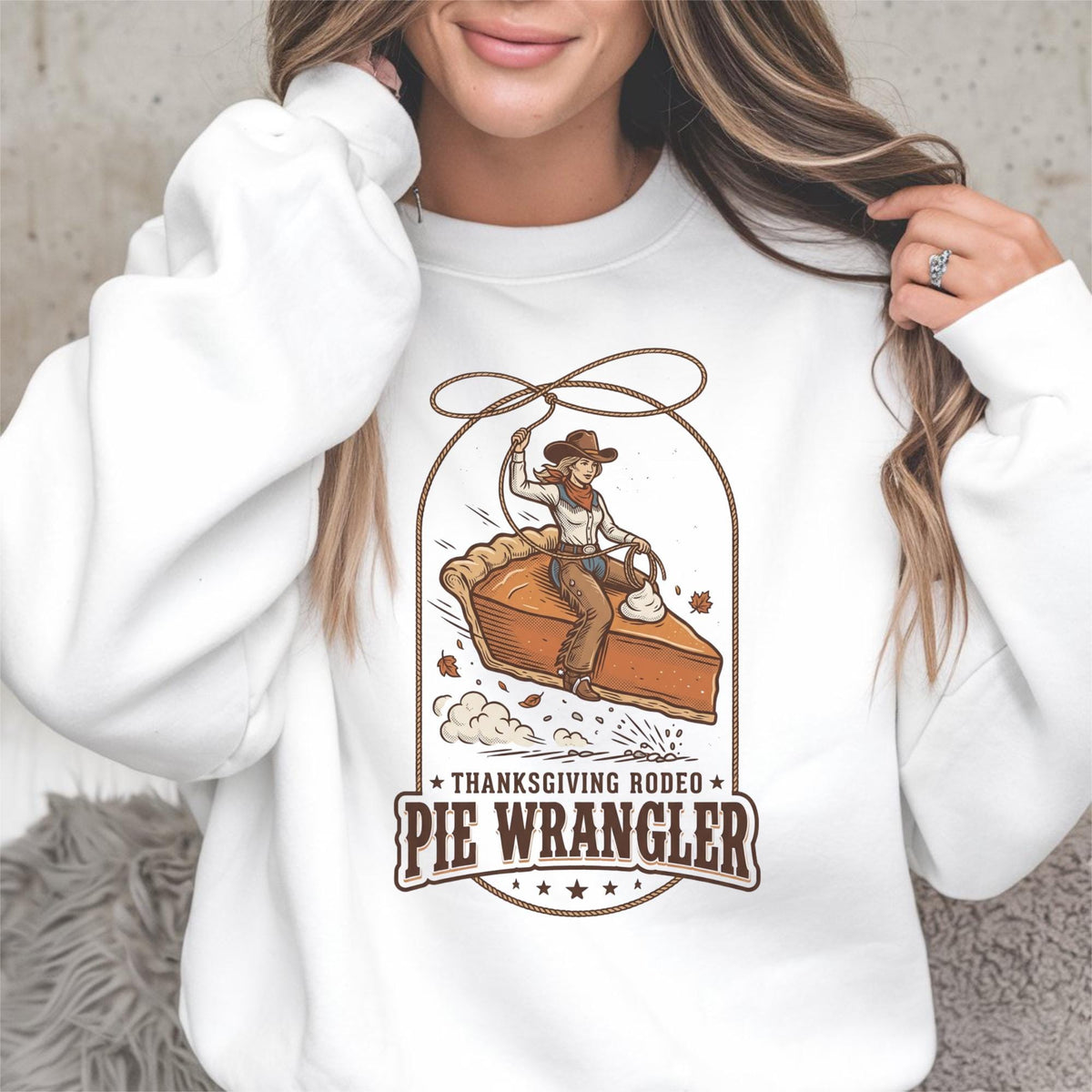 Thanksgiving Rodeo Pie Wrangler Sweatshirt, Western Cowgirl Thanksgiving Crewneck, Fall Rodeo Sweatshirt, Country Holiday Pullover