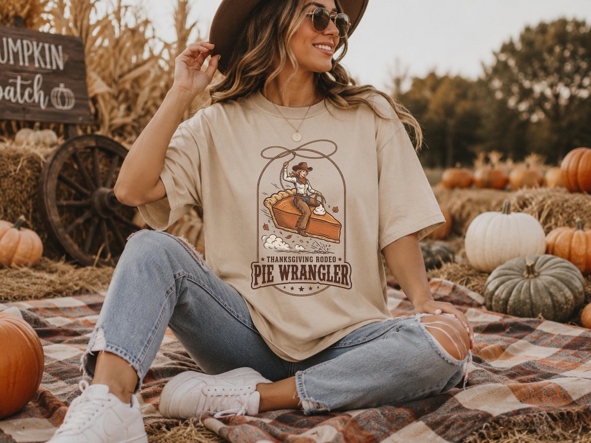 Thanksgiving Rodeo Pie Wrangler Sweatshirt, Western Cowgirl Thanksgiving Crewneck, Fall Rodeo Sweatshirt, Country Holiday Pullover