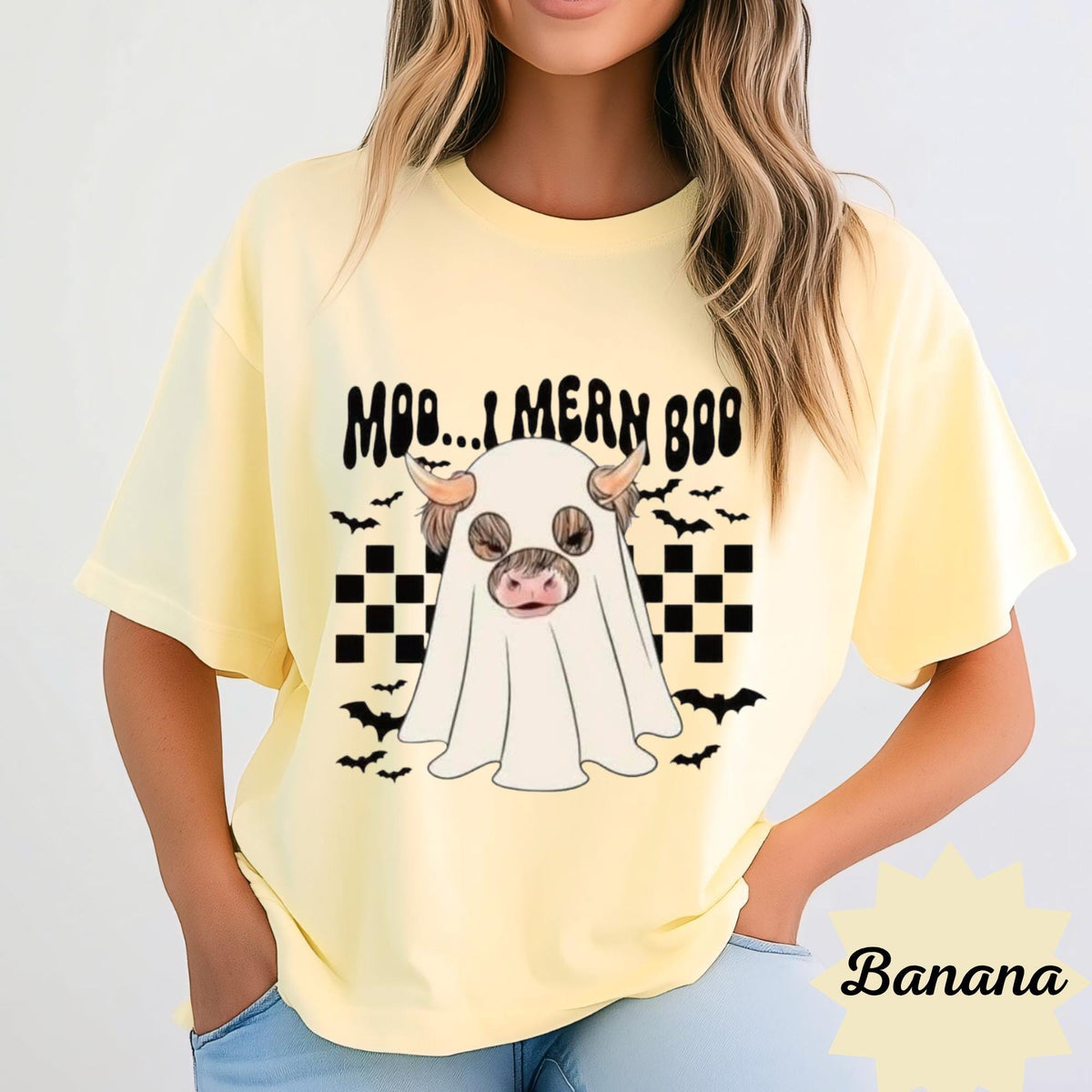 Halloween Cow Ghost Sweatshirt, Moo...Mern Boo Graphic Crewneck, Cute Spooky Farmhouse Pullover, Cow Lover Halloween Gift for Her or Him