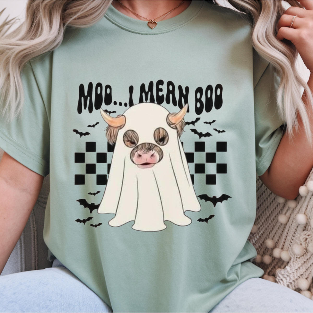 Halloween Cow Ghost Sweatshirt, Moo...Mern Boo Graphic Crewneck, Cute Spooky Farmhouse Pullover, Cow Lover Halloween Gift for Her or Him