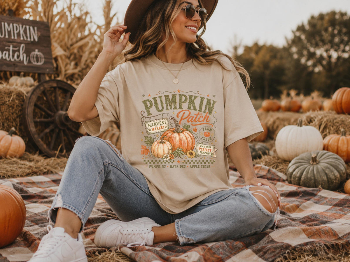 Pumpkin Patch Sweatshirt, Fall Farm Shirt, Harvest Market Crewneck, Hayride and Apple Cider Autumn Clothing, Cozy Seasonal Gift Idea