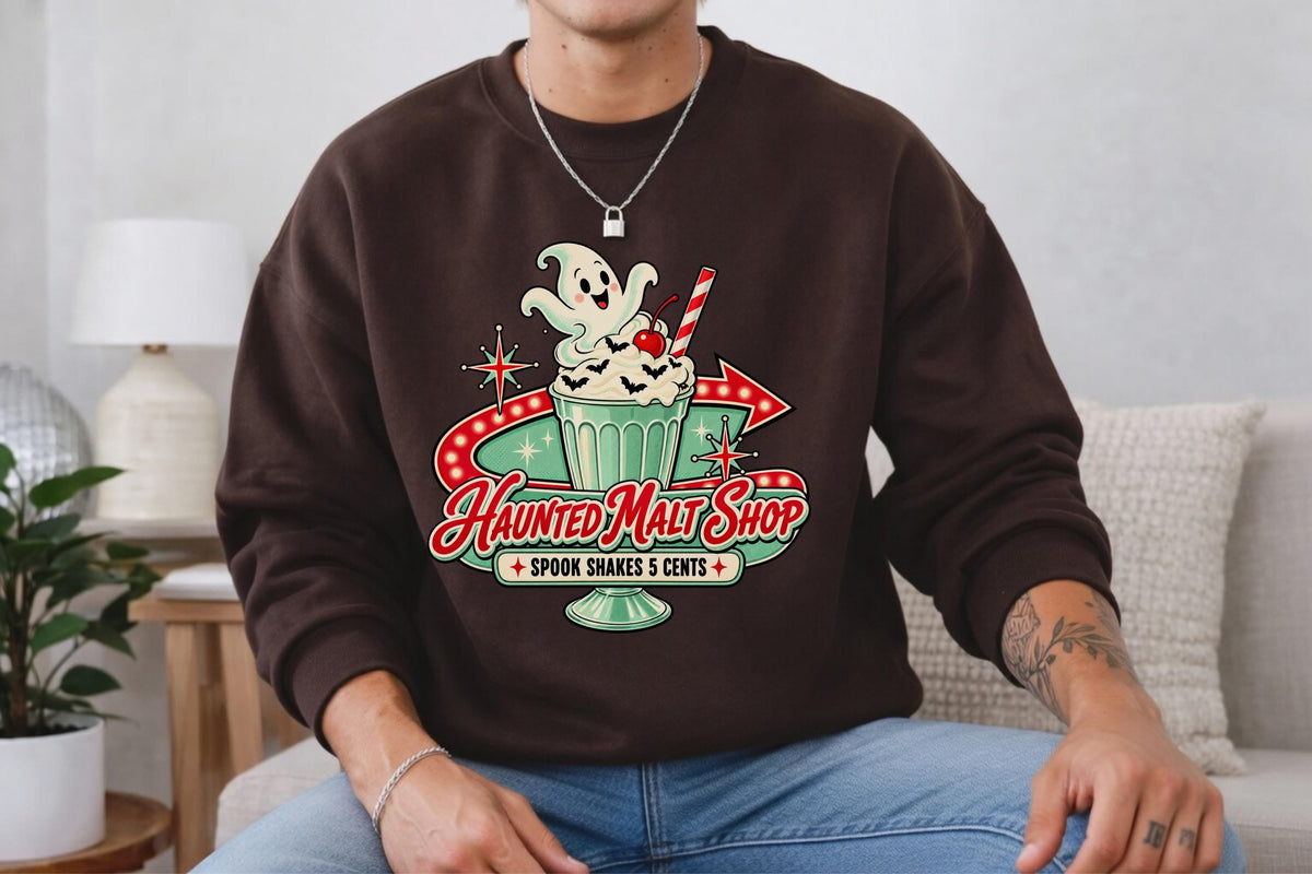 Haunted Malt Shop Shirt, Retro Ghost Spook Shake Tee, Vintage Halloween Soda Shop Graphic, Cute Spooky Dessert Lover Gift Shirt Outfit