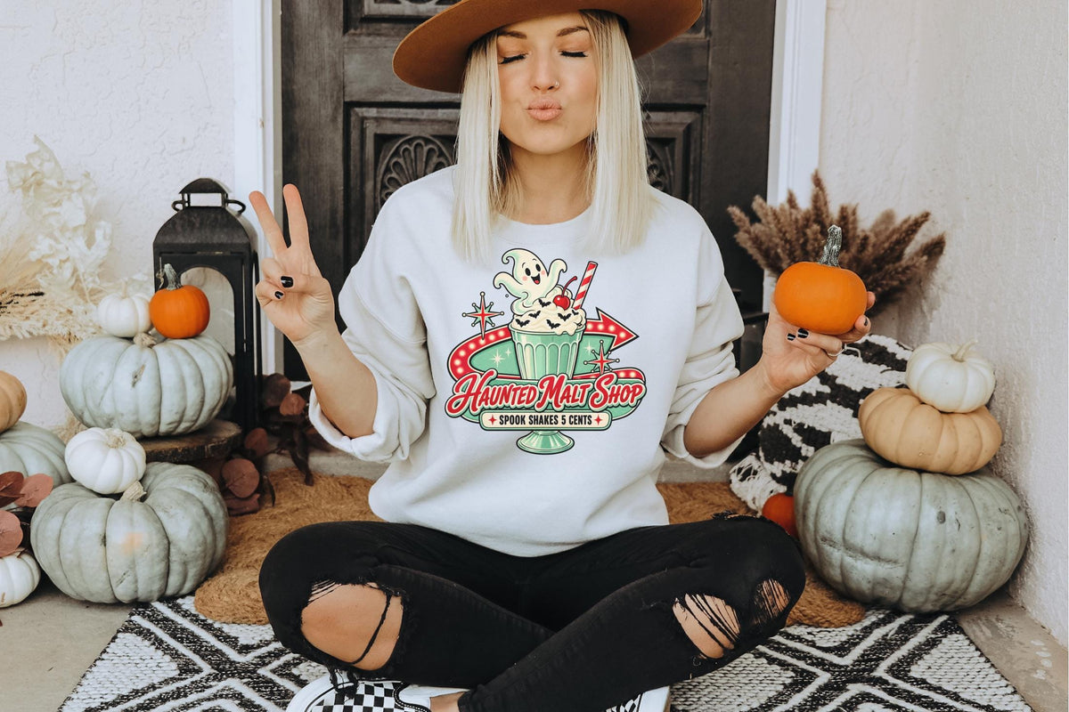 Haunted Malt Shop Shirt, Retro Ghost Spook Shake Tee, Vintage Halloween Soda Shop Graphic, Cute Spooky Dessert Lover Gift Shirt Outfit