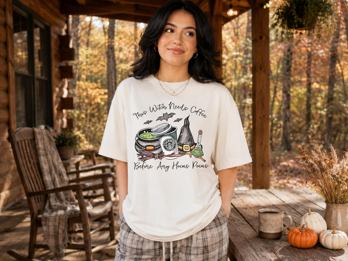 Witch With Needs Coffee Sweatshirt, Halloween Coffee Lover Crewneck, Hocus Pocus Witch Shirt, Spooky Bat Coffee Graphic Pullover Gift